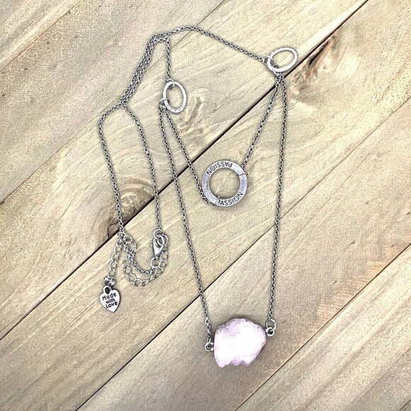 Rose Quartz Necklace Silver Tone Passion Statement Adjustable Length - Picture 3 of 3